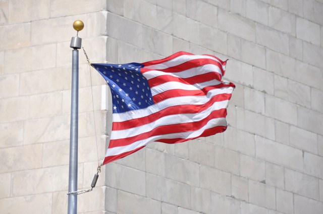 Flag in front of the Washington Monument